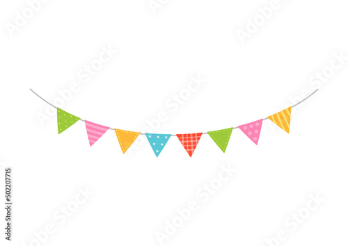 Colorful carnival garland with flags on a white background.