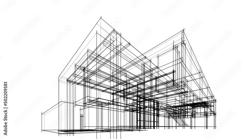 house building sketch architecture 3d illustration