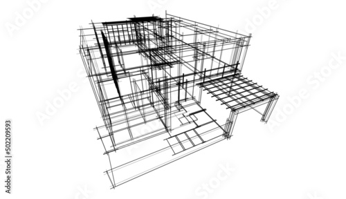 house building sketch architecture 3d illustration