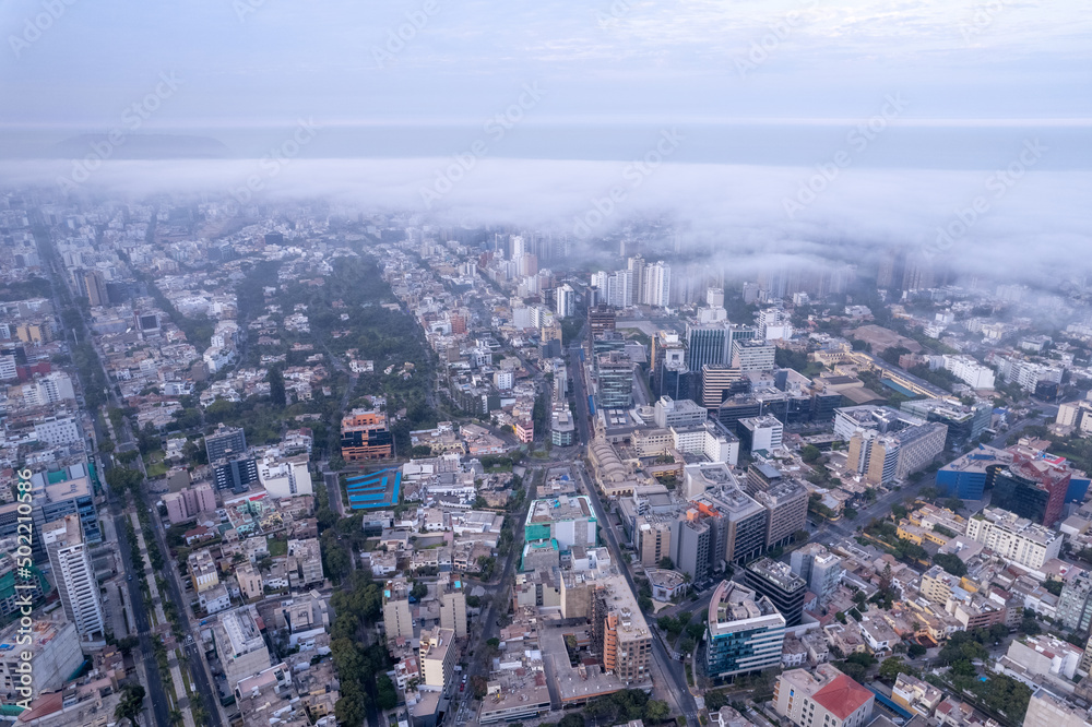 Aerial view of Avenida Arequipa and Avenida 28 de Julio in Lima.