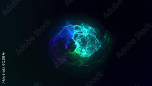 Abstract fiery sphere background with luminous swirling backdrop. Glowing sphere. Shine round frame with light circles light effect