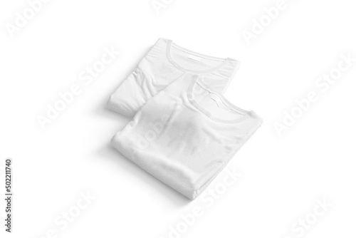 Blank white folded square t-shirt mock up pair, side view