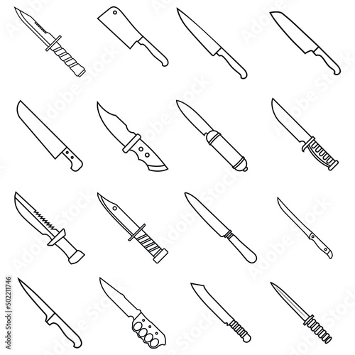 Knife icon vector set. hike illustration sign collection. ammunition symbol. hunting logo.