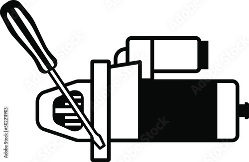 Car starter repair symbol icon on white background for auto service, auto mechanic, websites