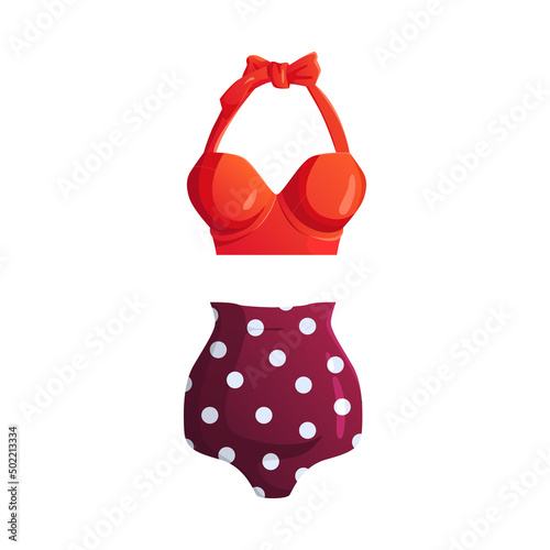 Retro swimsuit isolated on white background. Vector cute Illustration in cartoon style.