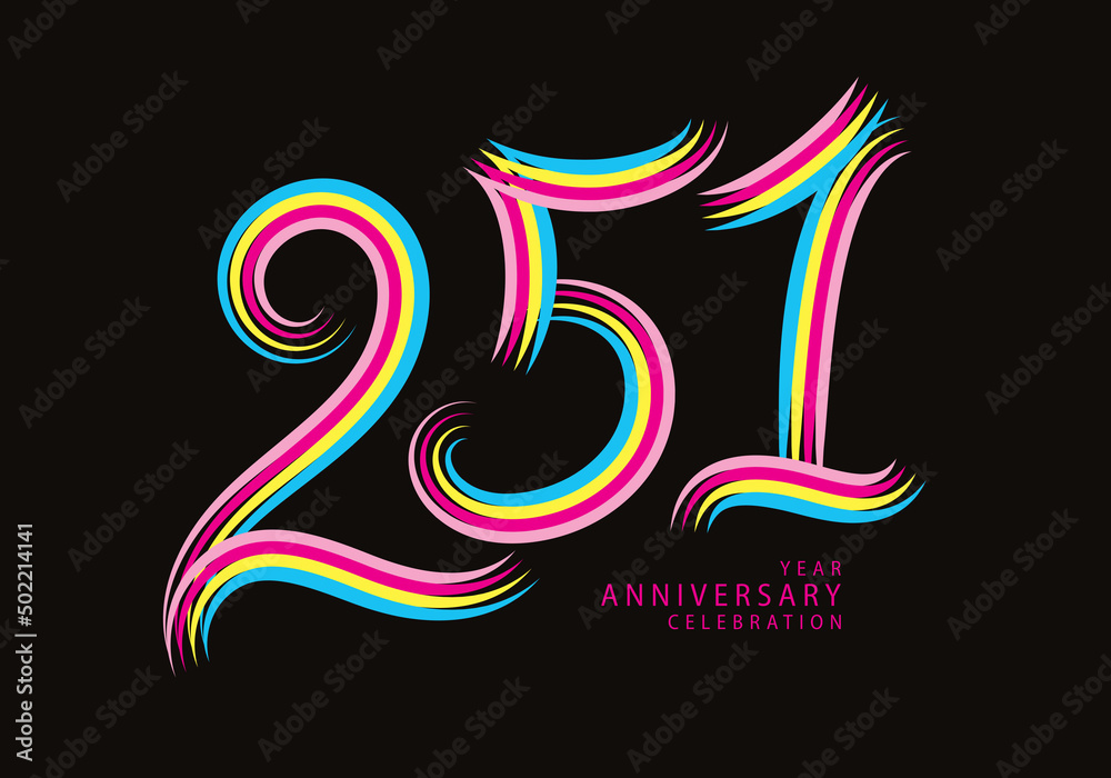 251 number design vector, graphic t shirt, 251 years anniversary celebration logotype colorful line, 251th birthday logo, Banner template, logo number elements for invitation card, poster, t-shirt. 251 number design vector, graphic t shirt, 251 years anniversary celebration logotype colorful line, 251th birthday logo, Banner template, logo number elements for invitation card, poster, t-shirt.
