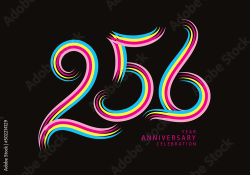 256 number design vector, graphic t shirt, 256 years anniversary celebration logotype colorful line, 256th birthday logo, Banner template, logo number elements for invitation card, poster, t-shirt. photo