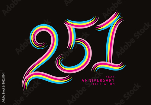 251 number design vector, graphic t shirt, 251 years anniversary celebration logotype colorful line, 251th birthday logo, Banner template, logo number elements for invitation card, poster, t-shirt.
