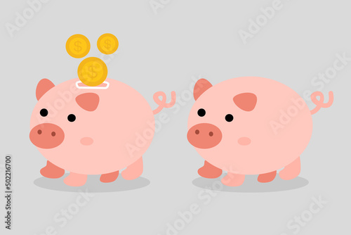 Piggybank money bank with coins dollar, cute illustration collection for bank and financial industry