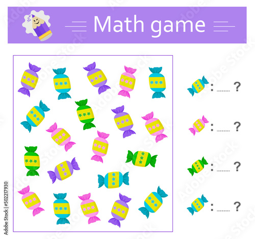 Math game. Educational material for kids. Worksheet. Vector illustration
