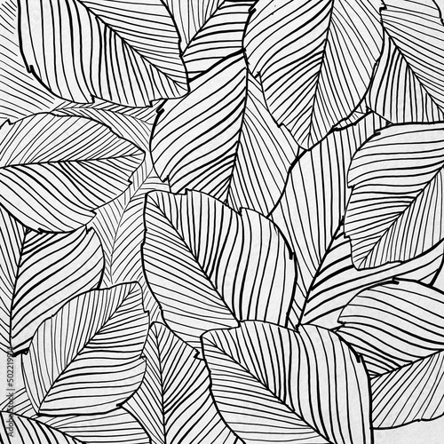 Retro seamless pattern with abstract doodle leaves