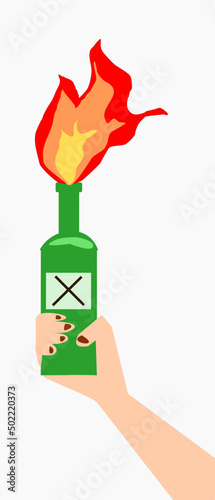 Hand holding a molotov cocktail. revolution symbol. rebellion symbol. insurrection symbol. vector 