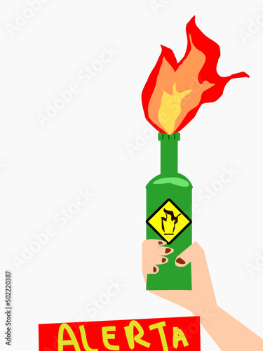 Hand holding a molotov cocktail. revolution symbol. rebellion symbol. insurrection symbol. vector 