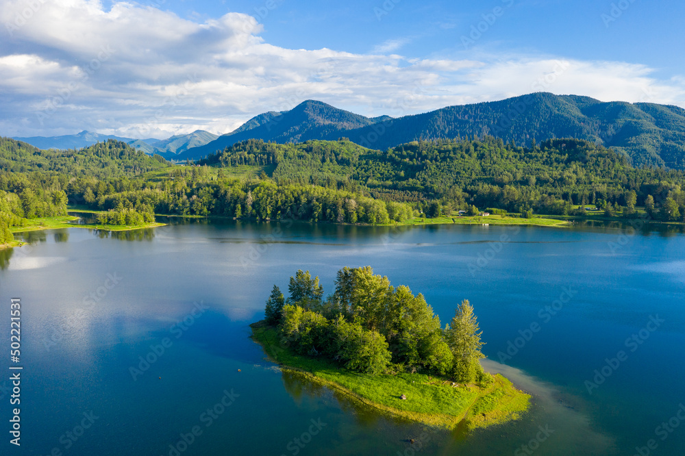 Drone View of a Beautiful Pacific Northwest Lake