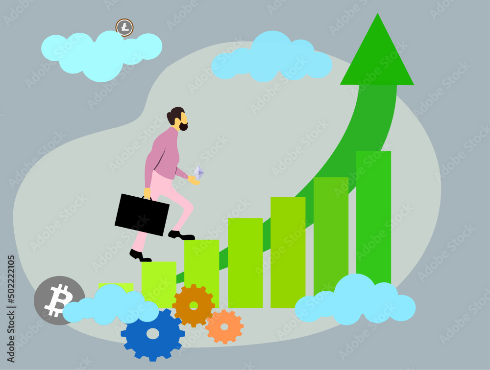 business person with graph to successfully, business concept to successful business person with graph to successfully, business concept to successful
