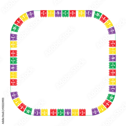 Cinco de Mayo paper garland square frame. Papel picado border. Vector illustration. For greeting card, invitation, photo decor, flyer, banner
