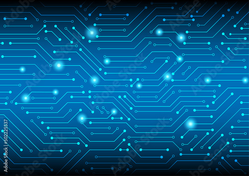 Digital circuit background with gradient light circle,Electronics board. Circuit engineering technology. High tech digital data connection system concept.