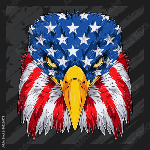 Bald Eagle head with USA flag pattern for American independence day, Veterans day, 4th of July and memorial day