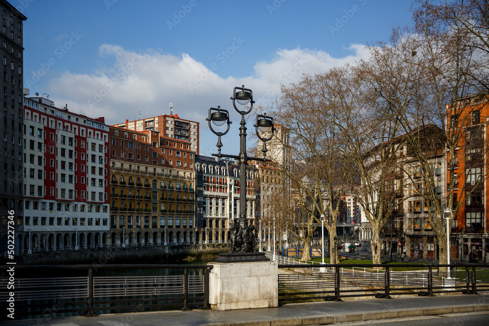Naklejka premium Vintage street lantern in Bilbao, Spain.