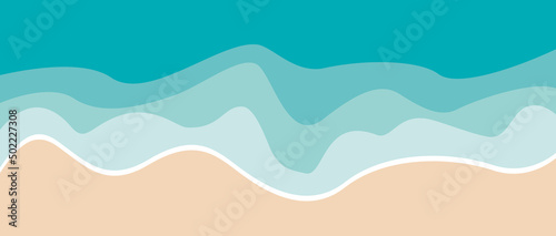 Summer concept, vector background for banner. Beach and turquoise sea with waves, pattern illustration