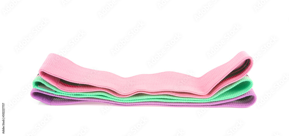 Colored Sports Gymnastic Rubber Bands on White Background