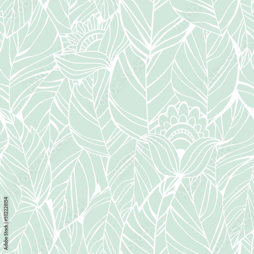 Obraz na płótnie Seamless pattern from leaves and flowers