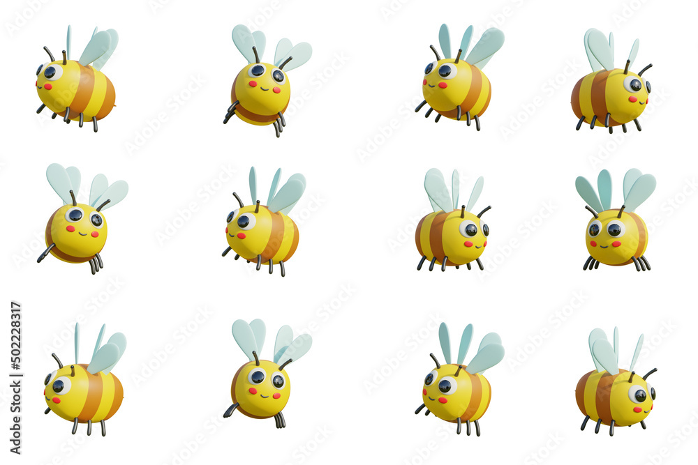 Obraz premium Cute bee in cartoon style isolated on white background. Rendering. 3D assembly - clipping path.