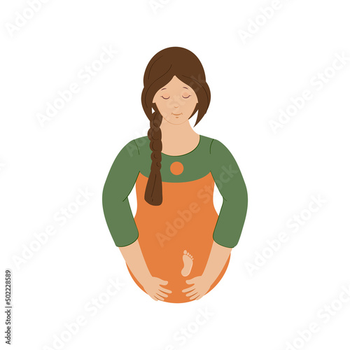 Character Of Pregnant Lady On White Background.