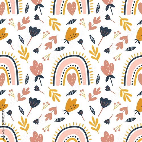 Seamless pattern with a cute baby print on a white background. Vector graphics for the design of wallpapers, clothes, wrapping paper, pillows, coves, packaging.