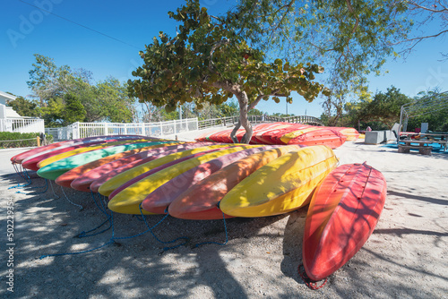 Colorful kayaks at John Pennekamp state park in Key Largo, Florida photo