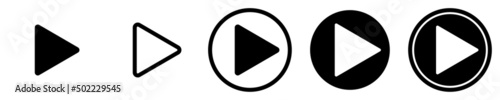 Playback set icon on a white isolated background. Black play symbol in a circle. Vector illustration