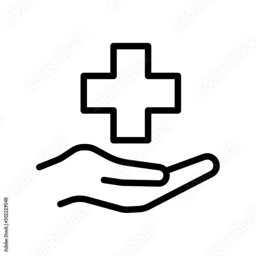 Healthcare symbol. Medicine cross over the hand. Icon vector illustration