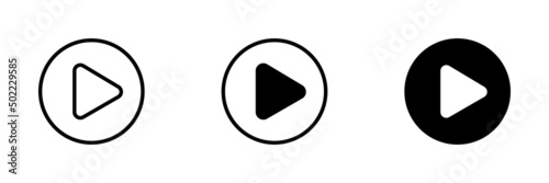 Playback set icon on a white isolated background. Black play symbol in a circle. Vector illustration