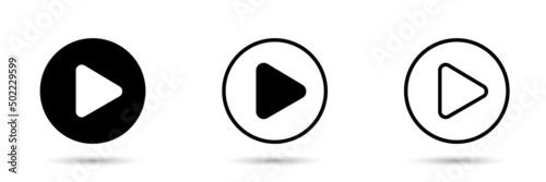 Playback set icon on a white isolated background. Black play symbol in a circle. Vector illustration