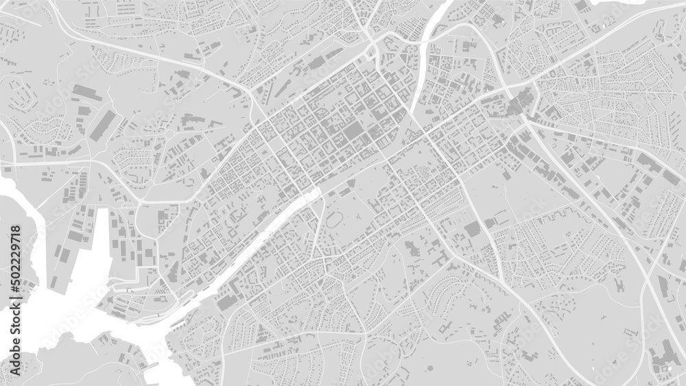 White and light grey Turku City area vector background map, streets and water cartography illustration.