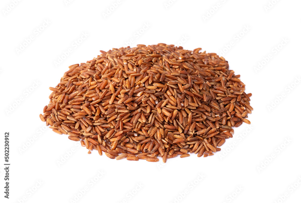 A pile of raw red rice isolated over white background A pile of raw red rice isolated over white background
