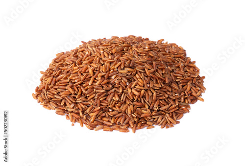 A pile of raw red rice isolated over white background