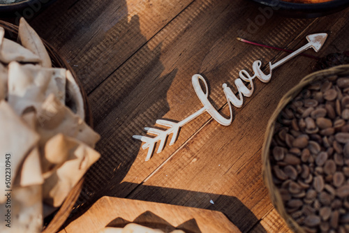 coffee beans on wooden background