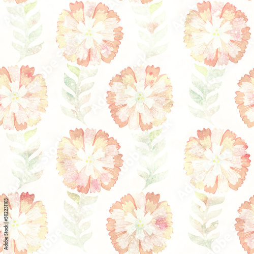Seamless pattern. Raster illustration. Background with floral ornament for design. Watercolor pattern. Printing on paper or fabric. Design for postcard, wrapper, packaging or scrapbooking. Fashion.