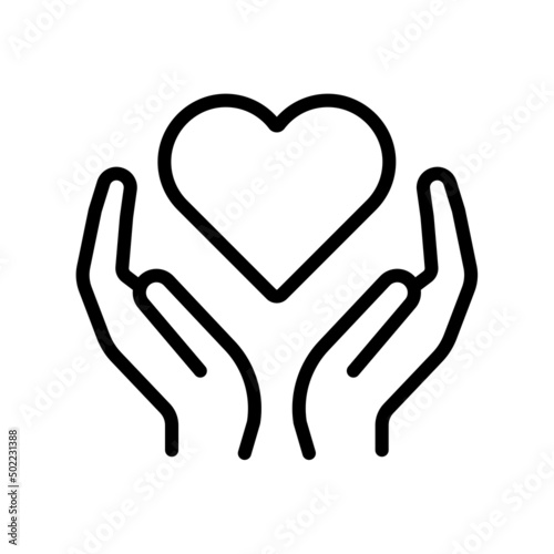 Hand hold the heart. Careful, support or love symbol. Icon vector illustration
