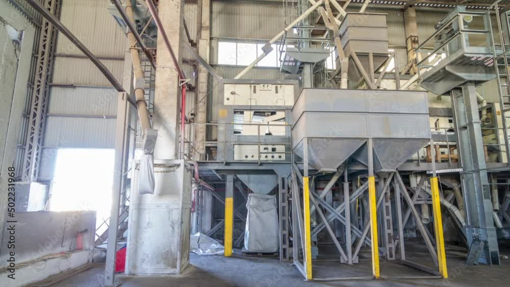Electrical mill machinery and elevator for the production of seeds timelapse hyperlapse. Grain equipment. Electrical mill machinery and elevator for the production of seeds timelapse hyperlapse. Grain equipment.