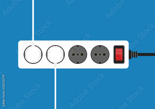 Plug vector. Outlet vector. Power strip safety, short circuit from full plug in 5-outlet power strip. Dangerous from short circuit peripheral.