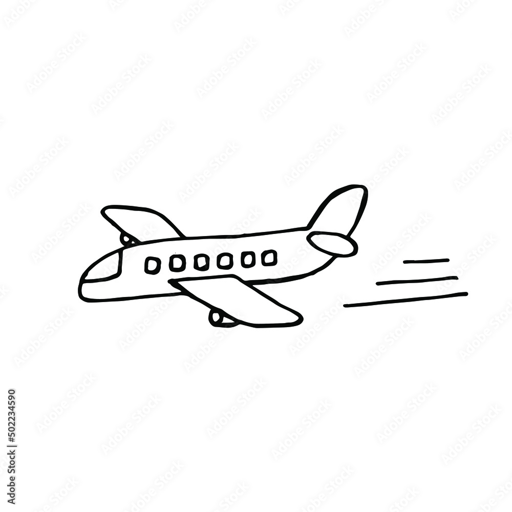 Hand drawn airplane. Vector illustration. Silhouette