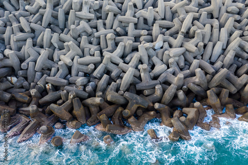 Top down view of concrete wave breaker photo