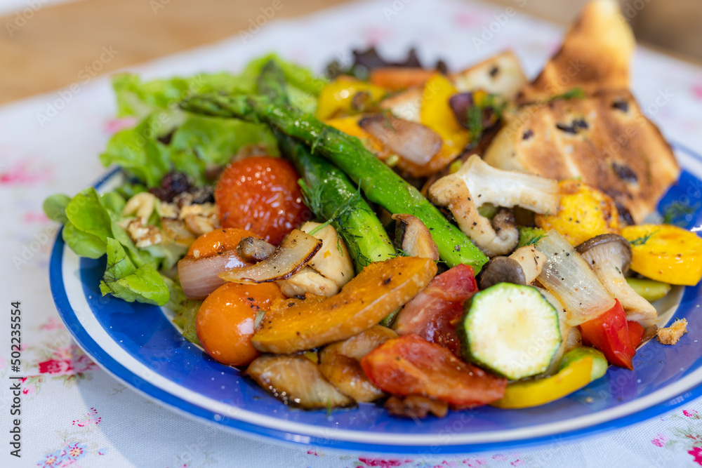 Roasted vegetable and beacon in restaurant Roasted vegetable and beacon in restaurant