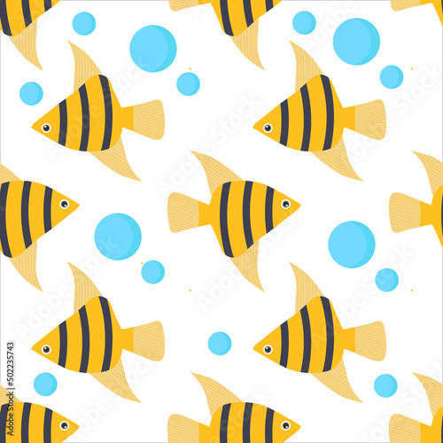 Angelfish pattern and bubbles on white background for web design