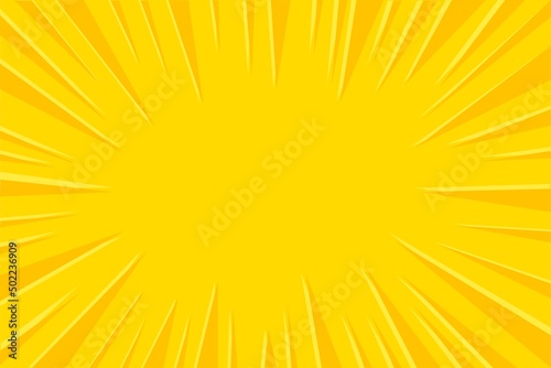 Yellow radial background with lines. Effect of explosion, glow with rays in a circle. Manga frame. Vector illustration.
