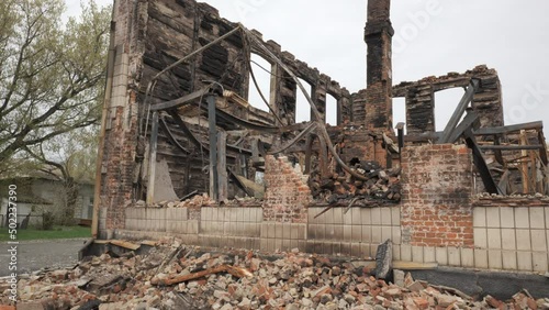 A destroyed residential building in the city of Borodyanka as a result of bomb attacks by the Russian army photo