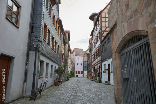 Old street in Furth  Germany. Architecture and landmark of Germany with fac  werk houses