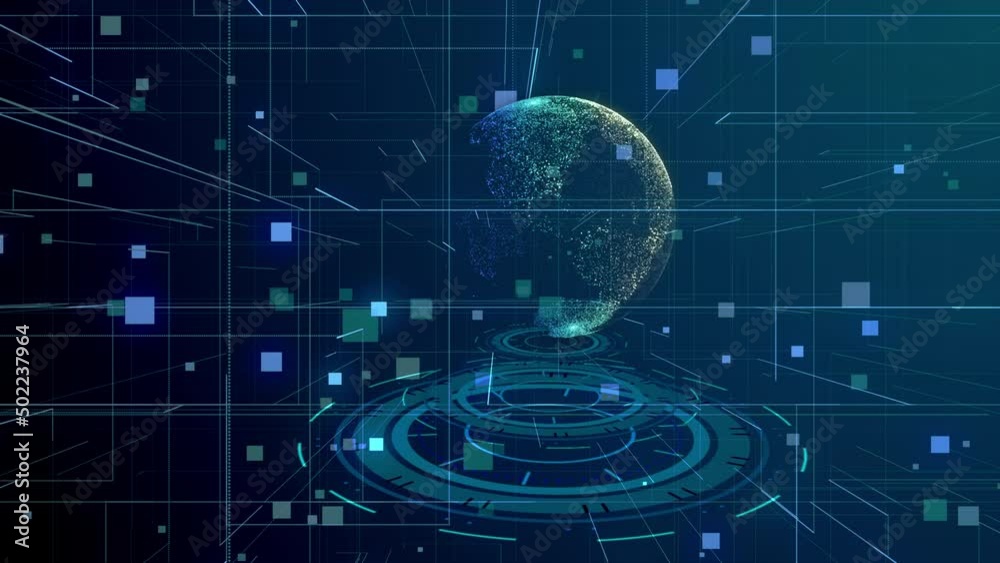 technology background with hologram earth in a digital matrix